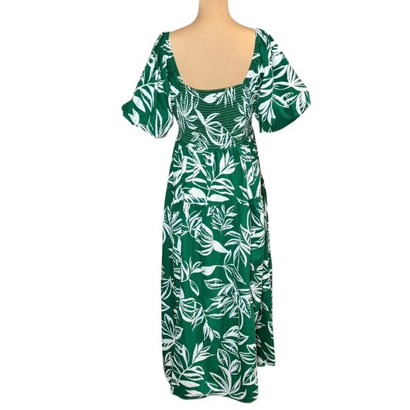 Meadow Rhodes Printed Tiered Midi Dress Sz.L Green Cotton Puff Sleeve Summer - Picture 4 of 15